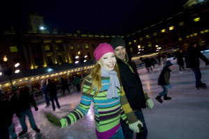 Couple at Somerset House ice skating rink