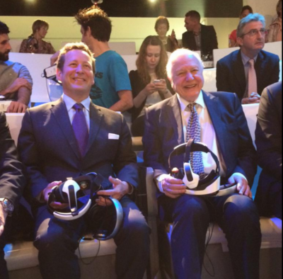 Culture Minister Ed Vaizey and Sir David Attenborough trying out the latest virtual reality
