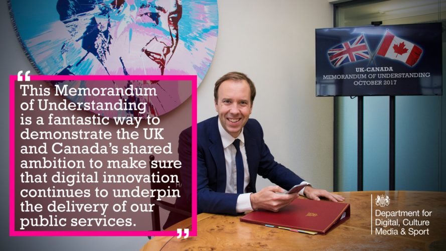 This Memorandum of Understanding is a fantastic way to demonstrate the UK and Canadaâ€™s shared ambition to make sure that digital innovation continues to underpin the delivery of our public services.