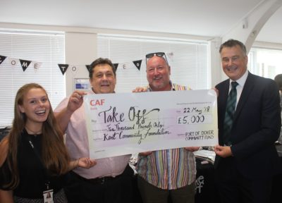 KCF and Port of Dover Community Fund cheque presentation to a local charity – Take Off, Canterbury, Kent