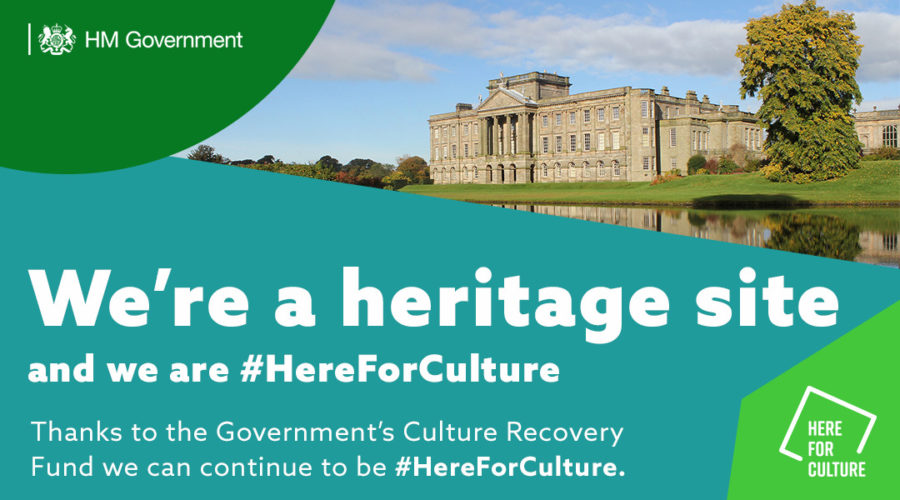 "We're an arts venue and we are here for culture" text on a here for culture branded background with images of a heritage site