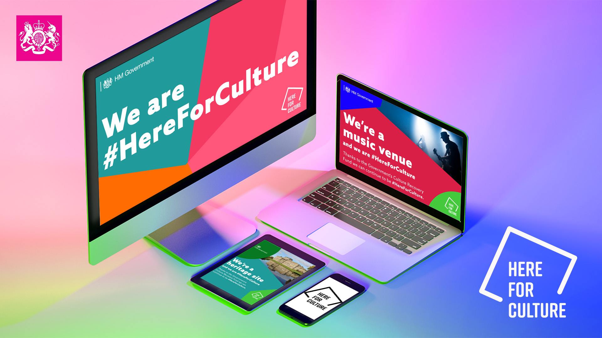 Here for Culture header with examples of graphics on use on various screens