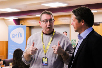Nigel Huddleston (Minister) and Mark Gifford (CEO of NCS Trust) talking with Mark giving a thumbs up
