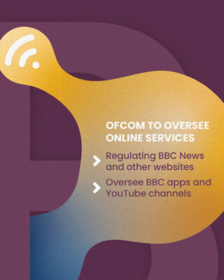  Ofcom to oversee online services Regulating BBC News and other websites Oversee BBC apps and YouTube channels